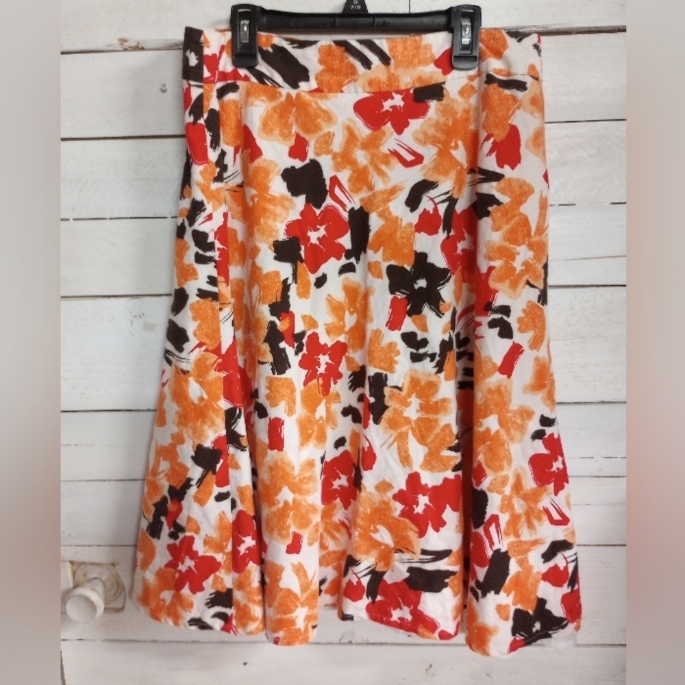 Cato Womens Size 10 Linen Blend Floral A-line Skirt Lined Midi Multicolor Spring